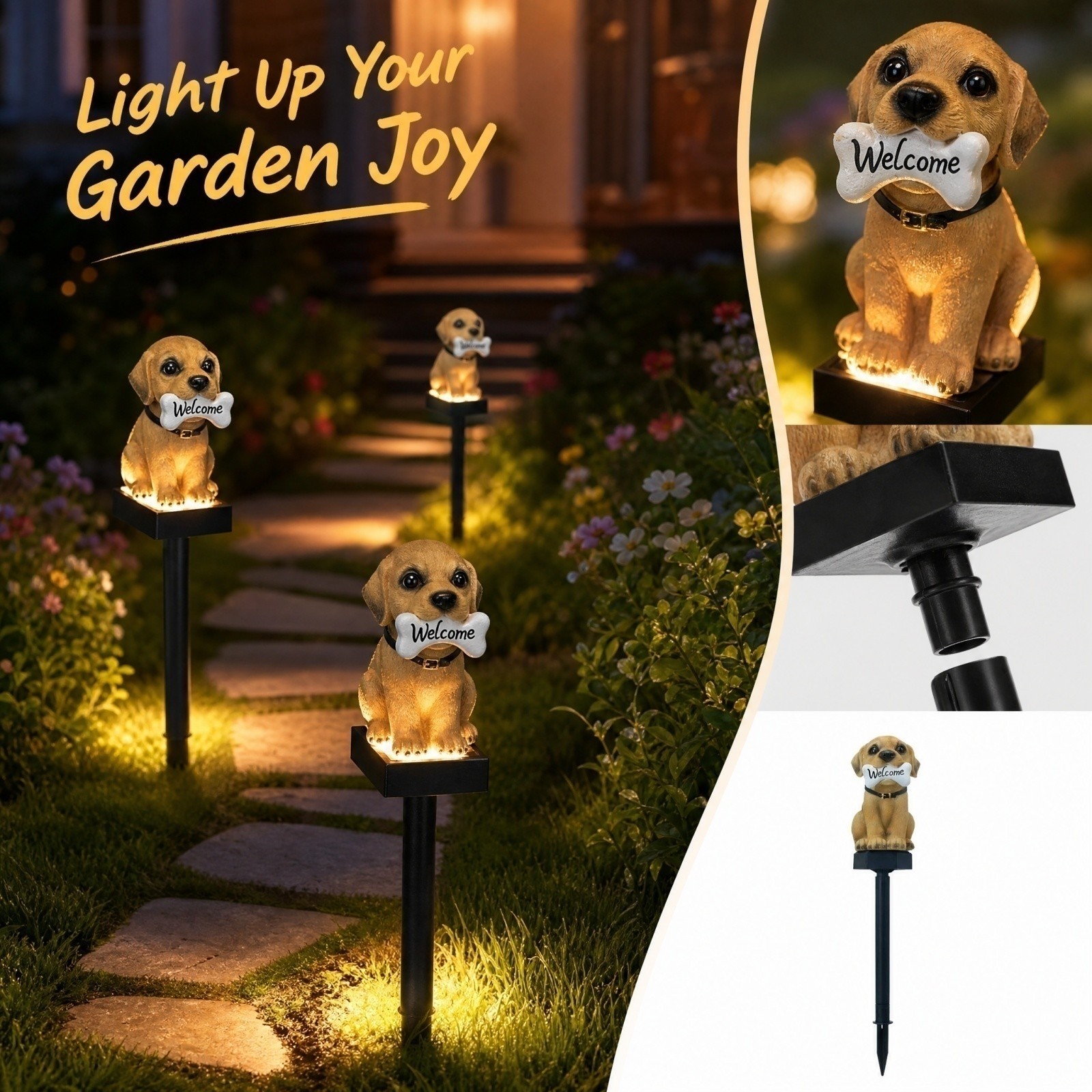 Outdoor Power Stake - Lámpara Solar con Diseño de Cachorro,